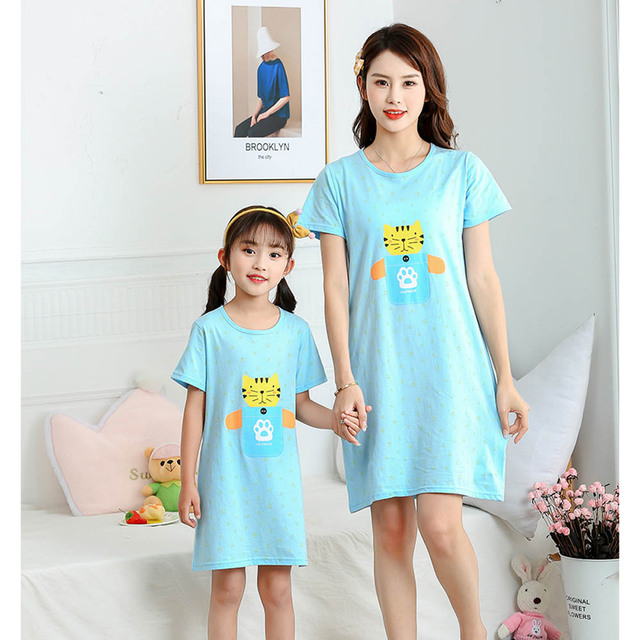 Koszula nocna bawełniana dla dziewczynki i mamy - pasujące stroje rodzinne - ubrania domowe dla dziewczynek - piżamy dziecięce - Wianko - 4