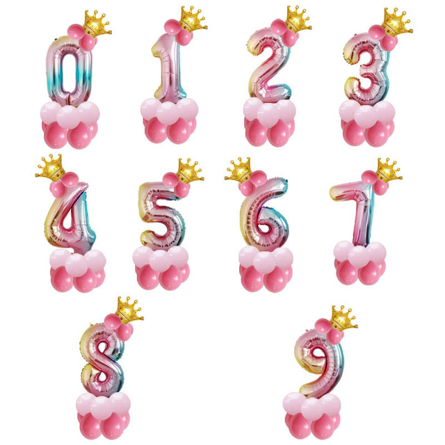17 sztuk balonów w kolorze niebieskim i różowym z cyframi, dekoracja urodzinowa dla dzieci - chłopców i dziewczynek - Wianko - 1