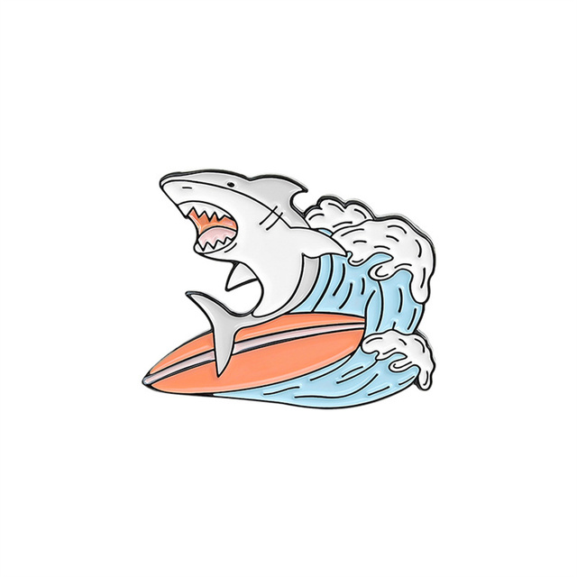 Broszka Shark Wave - emaliowana, kreskówkowa biżuteria dla kobiet z wbudowanym plecakiem na ubrania Lapel - prezent dla przyjaciół - Wianko - 5
