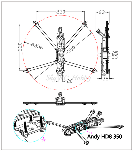 Andy HD8 350mm Quadcopter Freestyle - zestaw z ramię z 5mm TPU i 3D częściami do drukowania, w komplecie z 8-calowymi śmigłami 8331 FPV - Wianko - 3