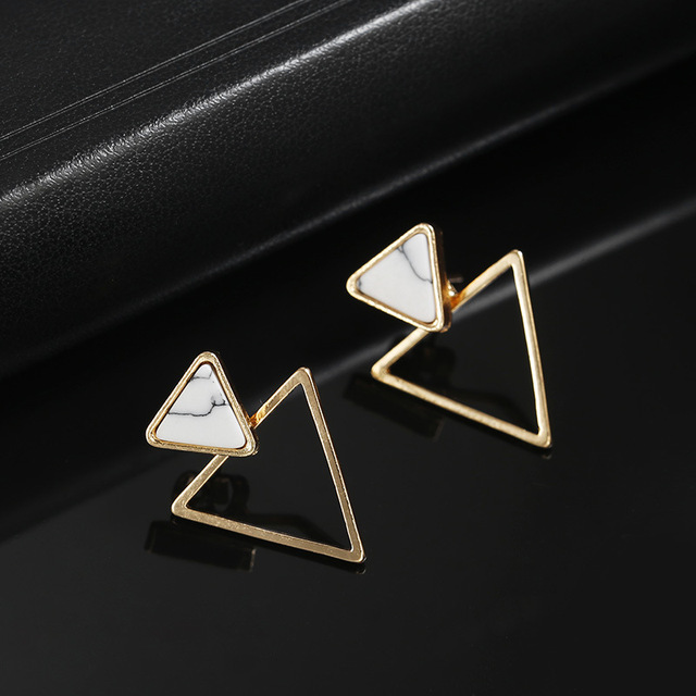 Kolczyki wiszące 2019 New Fashion - czarna i biała, geometryczne, okrągły wzór trójkąta dla kobiet - Punk biżuteria kolczyki z kamieniem - Wianko - 20