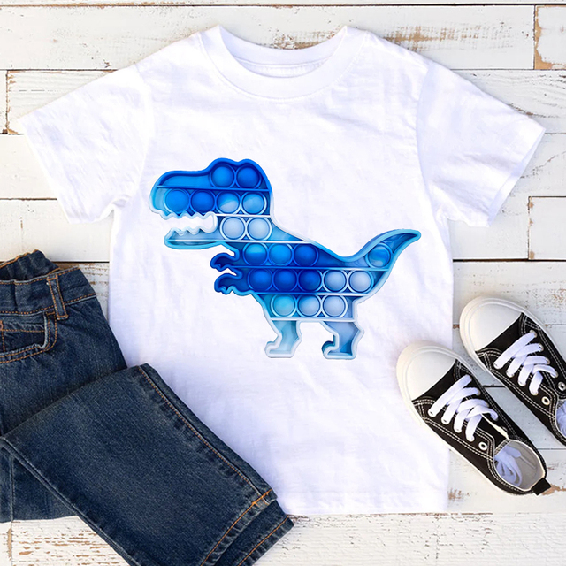 Chłopięce i dziewczęce koszulki z oryginalnym nadrukiem dinozaurów - letnia moda dla dzieci - Wianko - 4