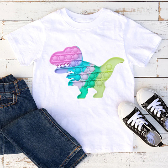 Chłopięce i dziewczęce koszulki z oryginalnym nadrukiem dinozaurów - letnia moda dla dzieci - Wianko - 2