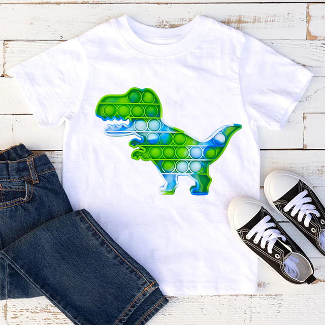 Chłopięce i dziewczęce koszulki z oryginalnym nadrukiem dinozaurów - letnia moda dla dzieci - Wianko - 3