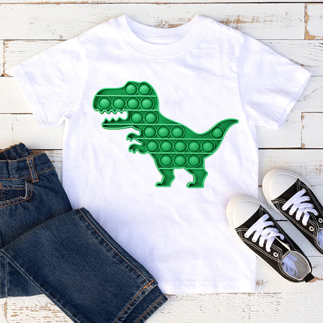 Chłopięce i dziewczęce koszulki z oryginalnym nadrukiem dinozaurów - letnia moda dla dzieci - Wianko - 9