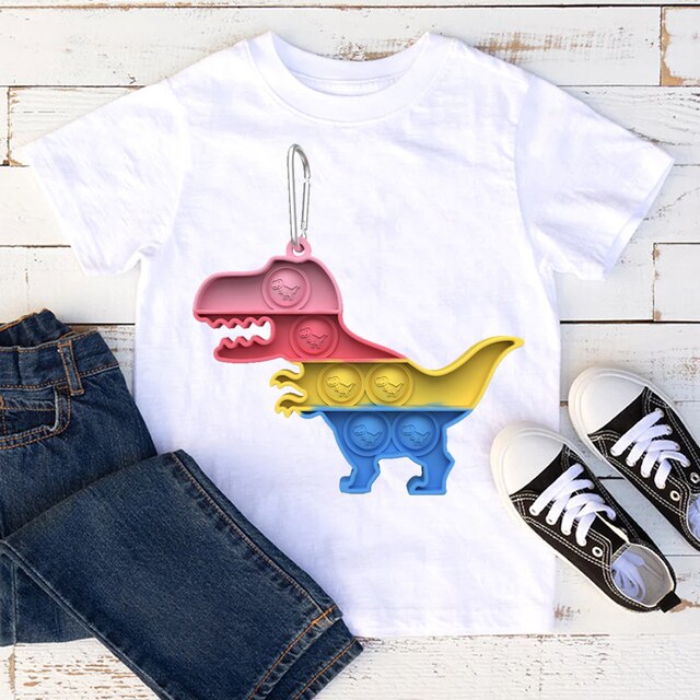 Chłopięce i dziewczęce koszulki z oryginalnym nadrukiem dinozaurów - letnia moda dla dzieci - Wianko - 8