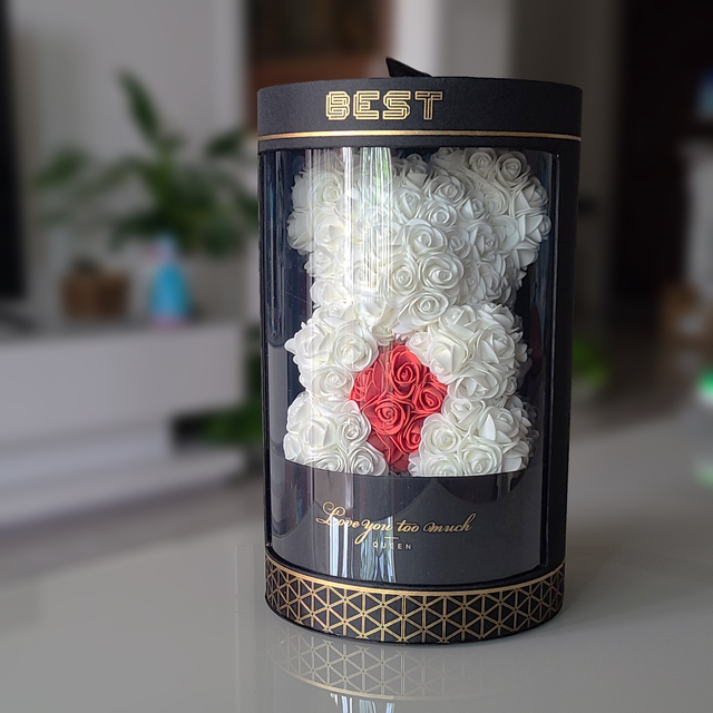 Róża ślubna miś w Senna Love Box - ręcznie wykonana sztuczna róża niedźwiedź dla dziewczyny - prezent na walentynki i Boże Narodzenie - Wianko - 12