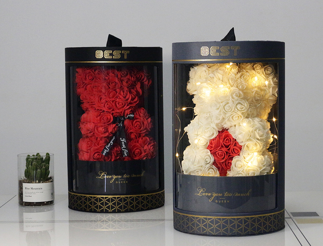 Róża ślubna miś w Senna Love Box - ręcznie wykonana sztuczna róża niedźwiedź dla dziewczyny - prezent na walentynki i Boże Narodzenie - Wianko - 28