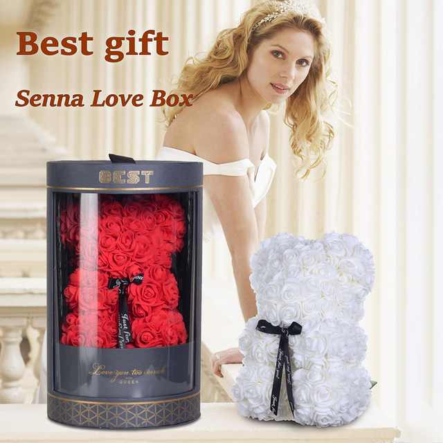Róża ślubna miś w Senna Love Box - ręcznie wykonana sztuczna róża niedźwiedź dla dziewczyny - prezent na walentynki i Boże Narodzenie - Wianko - 3