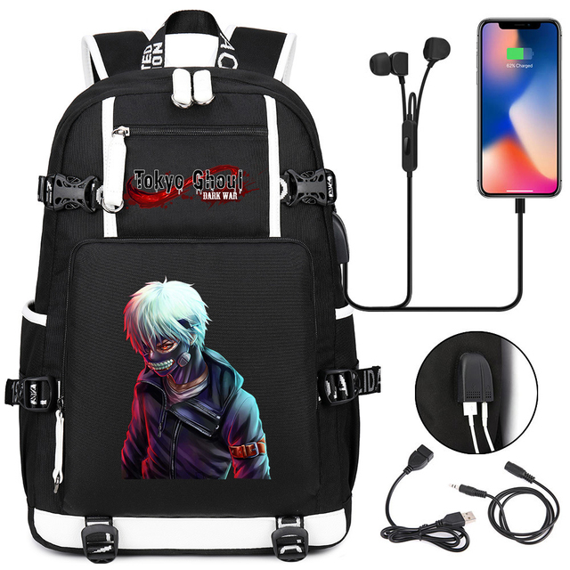 Tokyo Ghoul plecak studencki USB do ładowania słuchawek - Wianko - 2