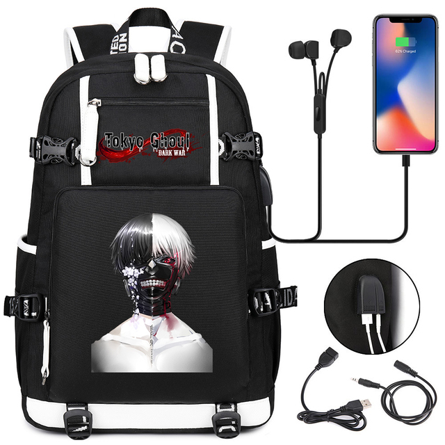 Tokyo Ghoul plecak studencki USB do ładowania słuchawek - Wianko - 3