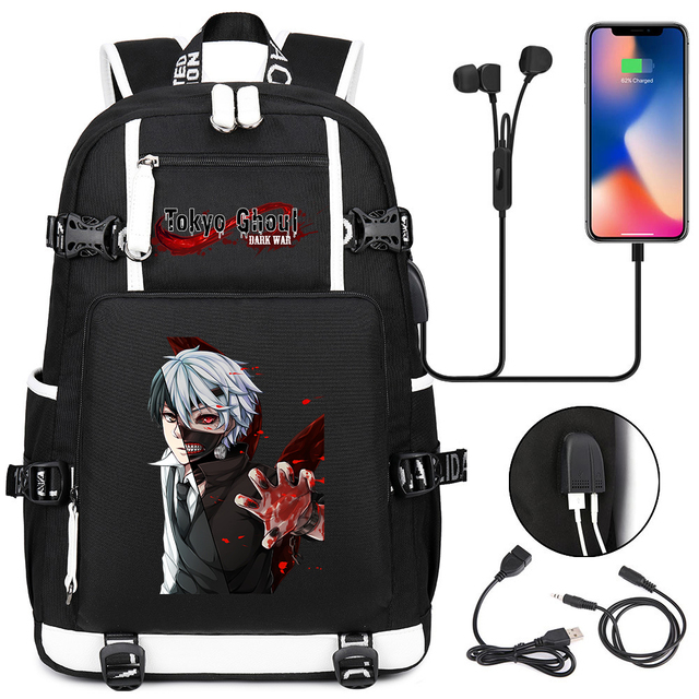 Tokyo Ghoul plecak studencki USB do ładowania słuchawek - Wianko - 1