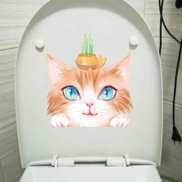 Naklejka ścienna kreatywna z kotem doniczkowym - dekoracja Cartoon toalety - 19.5*20.2 CM - Wianko - 3