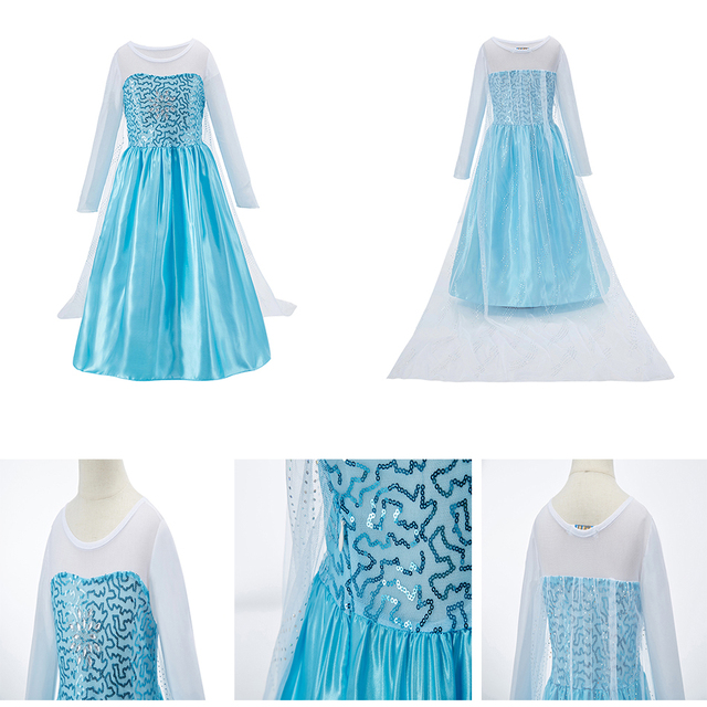 Dziecięcy kostium księżniczki Elsa Królowa Śniegu 2 z długim rękawem - Wianko - 4