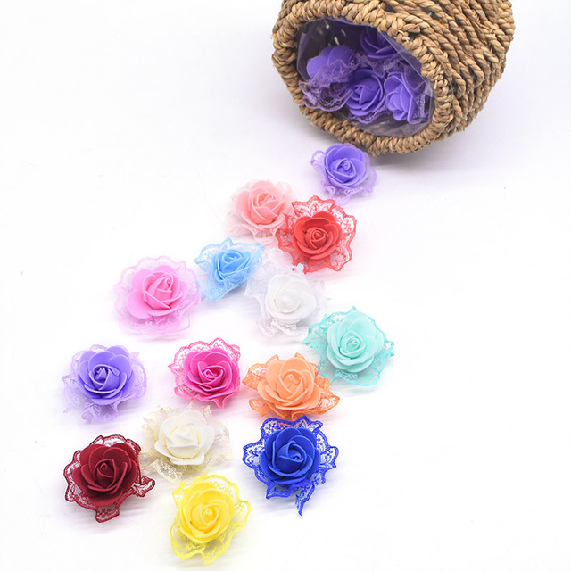 10/20/50 sztuk ślicznych Mini sztucznych kwiatów róża koronkowa z pianką PE - Wianko - 7