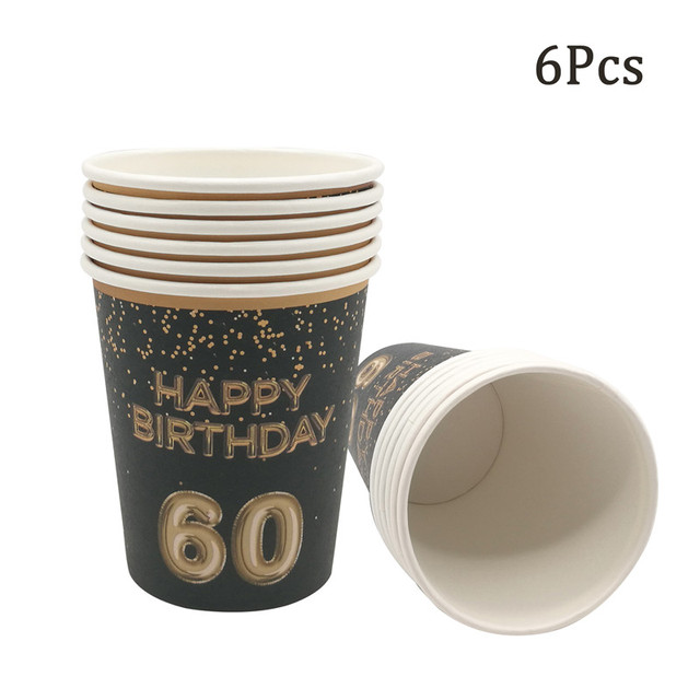 Jednorazowe zastawy stołowe na urodziny dla dorosłych 30, 40, 50, 60 - talerze i kubki papierowe - Wianko - 14