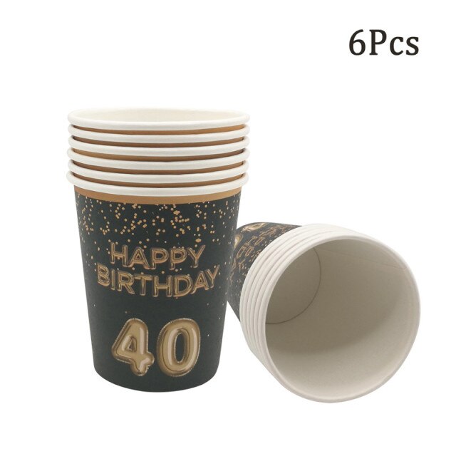 Jednorazowe zastawy stołowe na urodziny dla dorosłych 30, 40, 50, 60 - talerze i kubki papierowe - Wianko - 5