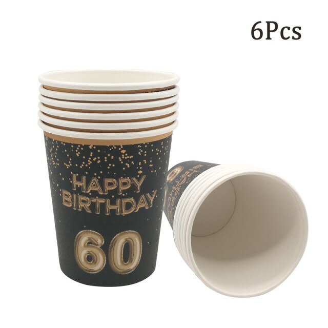 Jednorazowe zastawy stołowe na urodziny dla dorosłych 30, 40, 50, 60 - talerze i kubki papierowe - Wianko - 7