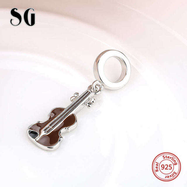 Wisiorek na bransoletkę DIY SG New Arrival Skrzypce Charms w brązowej emalii, wykonany z perełek 925 srebro, idealny prezent dla miłośników biżuterii - Wianko - 5