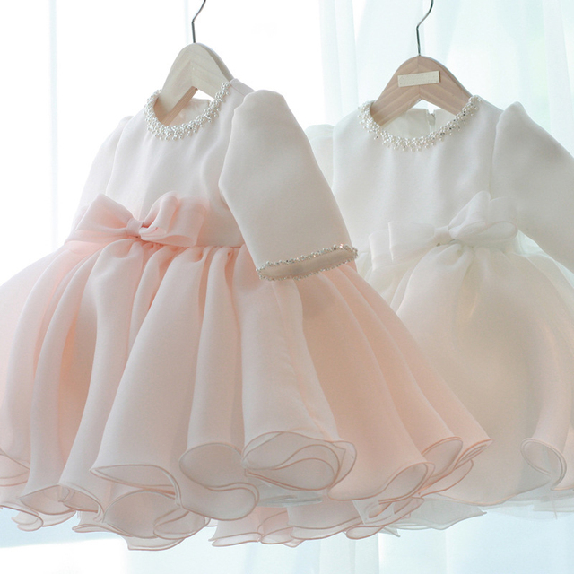 Fantazyjna letnia sukienka dla niemowlęcia [rok produkcji] na 1. urodziny dziewczynki - biel i róż, półrękawek - Wianko - 1
