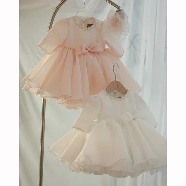 Fantazyjna letnia sukienka dla niemowlęcia [rok produkcji] na 1. urodziny dziewczynki - biel i róż, półrękawek - Wianko - 9