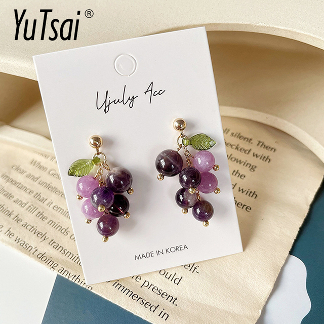 Lato w koreańskim stylu: świeże owoce - kolczyki fioletowe winogrona - Wianko - 3