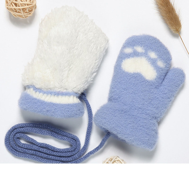Ciepłe grube pluszowe rękawiczki dziane zimowe dziewczyny - trójwymiarowy wzór królika i kot pazur - Wianko - 9