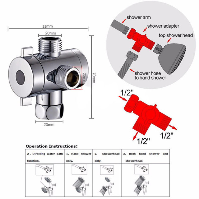 Armatura prysznicowa 1/2 Cal ABS Chrome 3 Way Diverter - złącze T kształt węża do zaworu kątowego i wanny - Wianko - 7