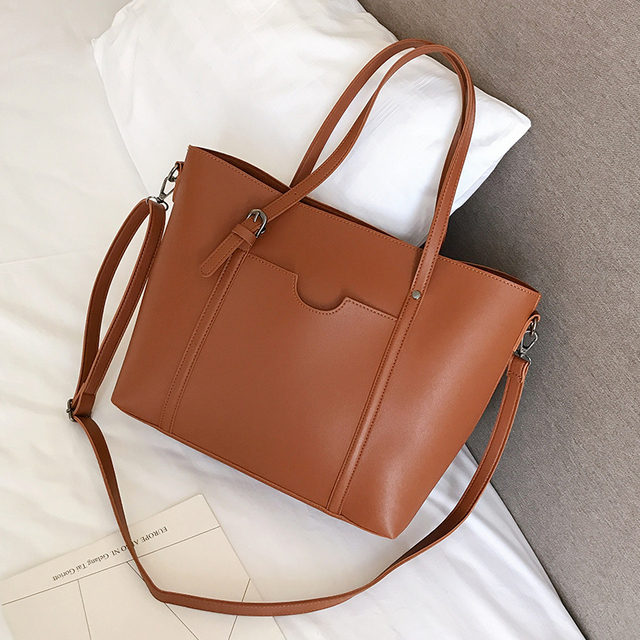 Jesienna torba na ramię o dużej pojemności, jednolity kolor - luksusowa, damska torba na ramię z PU - Wianko - 6