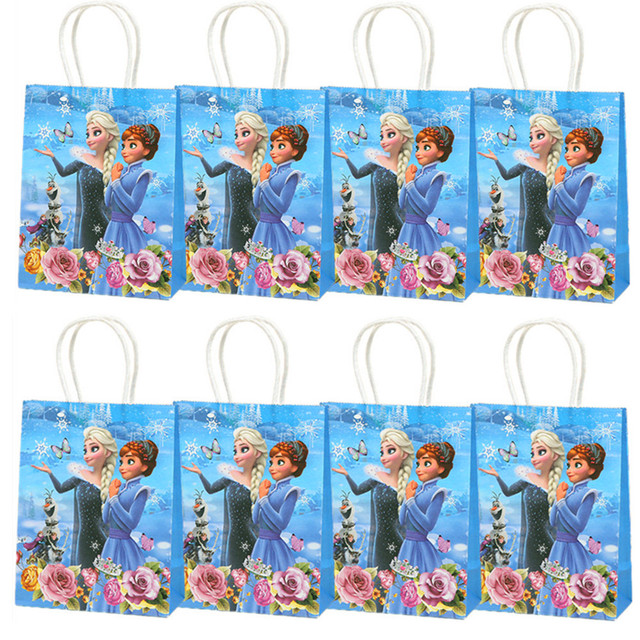 Papierowa torba na prezent Frozen Theme 21x15x8cm z uchwytami - torba cukierków na Baby Shower/urodziny dla dziewczynek i dzieci - Wianko - 1