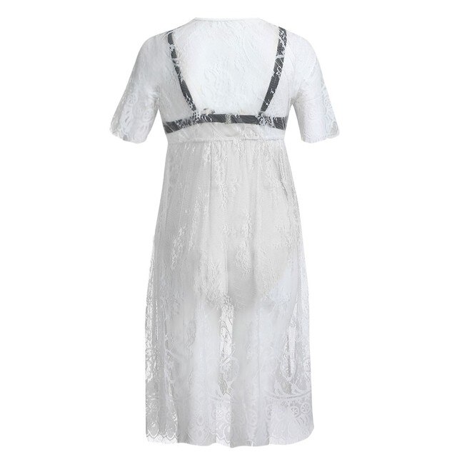 Sukienka ciążowa koronkowa z krótkim rękawem – Plus rozmiar - Wianko - 8