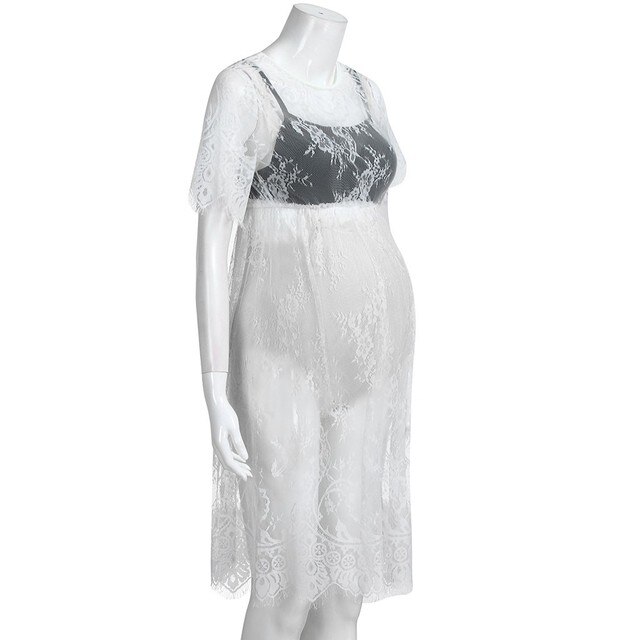 Sukienka ciążowa koronkowa z krótkim rękawem – Plus rozmiar - Wianko - 9