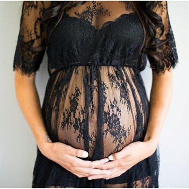 Sukienka ciążowa koronkowa z krótkim rękawem – Plus rozmiar - Wianko - 3