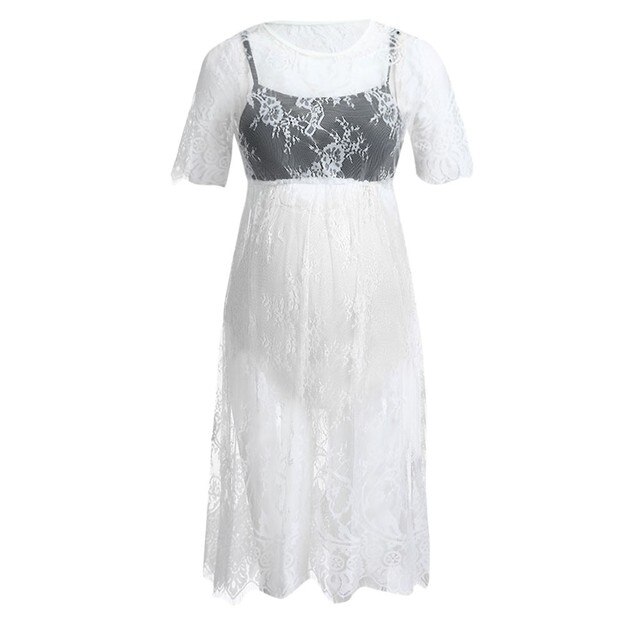 Sukienka ciążowa koronkowa z krótkim rękawem – Plus rozmiar - Wianko - 7