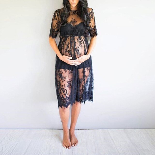 Sukienka ciążowa koronkowa z krótkim rękawem – Plus rozmiar - Wianko - 2