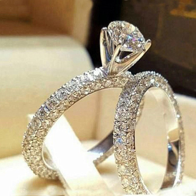 CC Zestaw pierścieni dla kobiet - para podwójnych sześciennych pierścionków z cyrkonią - biżuteria ślubna/zaręczynowa - Wianko - 26