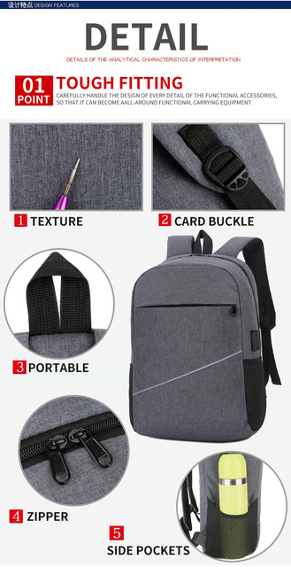 Plecak na laptopa 13, 14, 15.6 Cal z USB i wodoodpornym materiałem, idealny dla mężczyzn i kobiet w podróży i biznesie - Wianko - 4