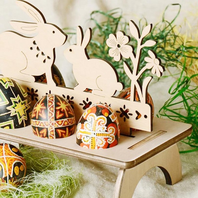 Drewniane ozdoby wielkanocne królików - wesołe święta wielkanocne, dekoracje domowe Bunny pisanki wisiorki - prezent - Wianko - 14
