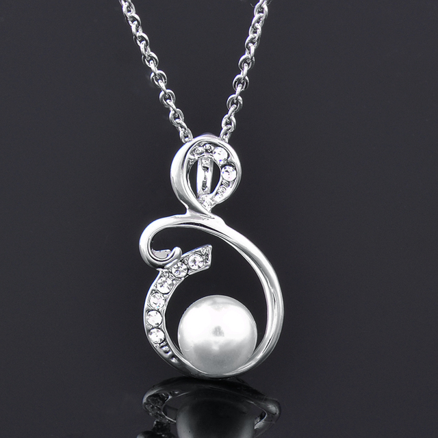 Srebrny naszyjnik z wisiorkiem w stylu vintage z imitacją białej perły dla kobiet - Wianko - 5