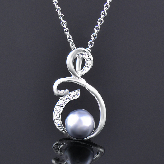 Srebrny naszyjnik z wisiorkiem w stylu vintage z imitacją białej perły dla kobiet - Wianko - 4
