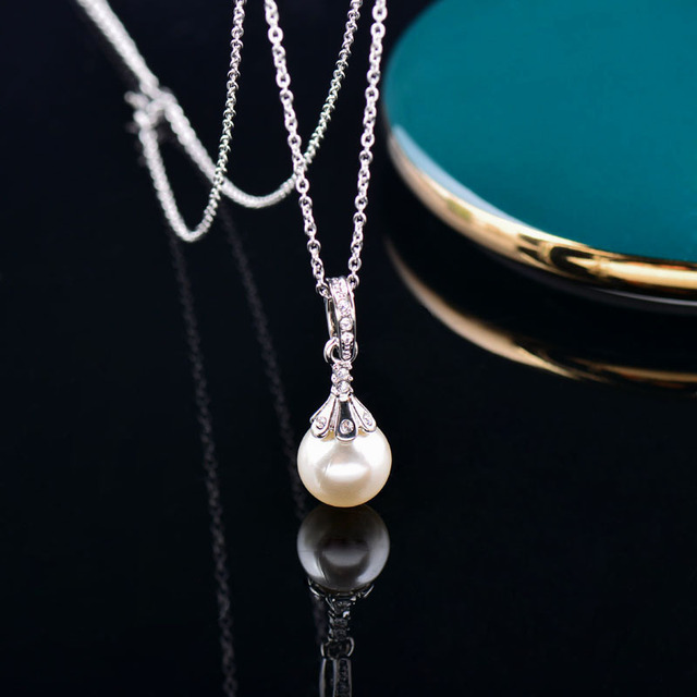 Srebrny naszyjnik z wisiorkiem w stylu vintage z imitacją białej perły dla kobiet - Wianko - 3