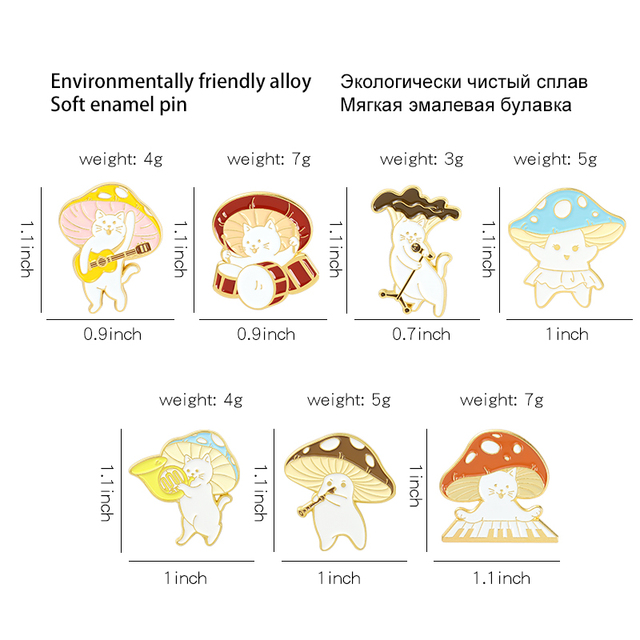 Niestandardowe emaliowane broszki kolekcjonerskie Pin związane z tematyką jeża, ziemi, grzybów, tęczy, sakury i czarnej kotki, w zestawie 4-8 sztuk - Wianko - 17