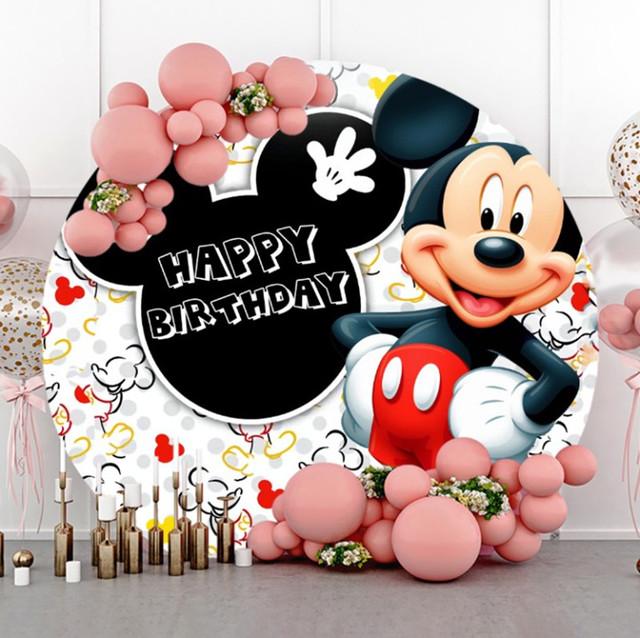 Okrągłe koło Mickey Mouse - tło fotograficzne dla dzieci na urodziny, Baby Shower, imprezę - Wianko - 1