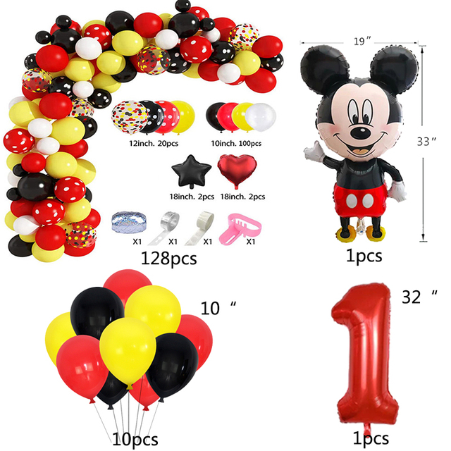 Duży zestaw dekoracji urodzinowych Mickey Mouse: 140 lateksowych balonów w archiwalnej wersji Garland, w tym balony z cyframi dla dzieci - Wianko - 1