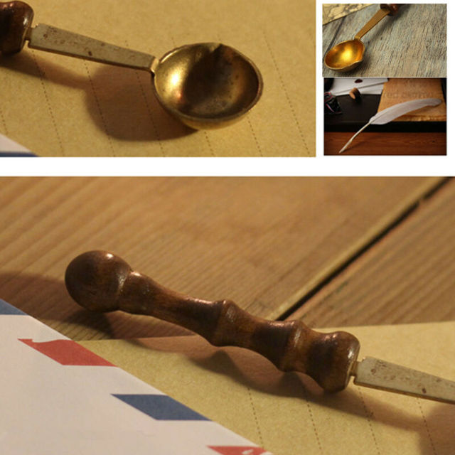 DIY narzędzie do topienia wosku z mosiądzowym, drewnianym uchwytem - łyżka do pisma, nadaje się do rozpuszczania pieczątek łącznie z obudową - długość 9.3 cm - Wianko - 5