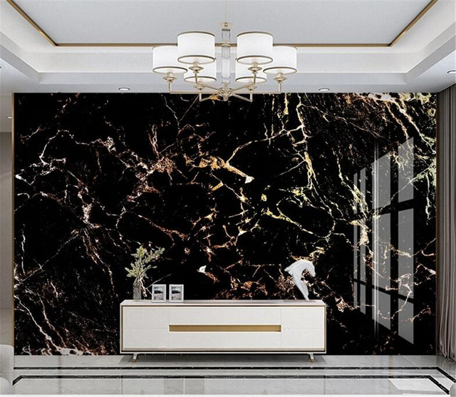 Tapeta Milofi światła luksusowy złoty czarny marmurowy wzór hotelowej recepcji na ścianę - Wianko - 6
