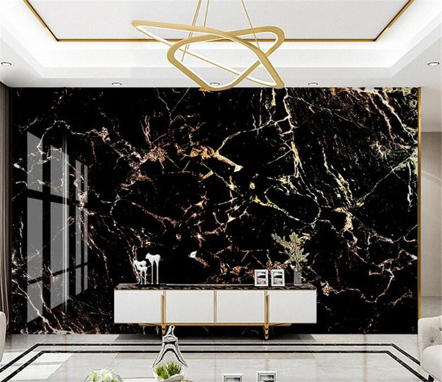 Tapeta Milofi światła luksusowy złoty czarny marmurowy wzór hotelowej recepcji na ścianę - Wianko - 5