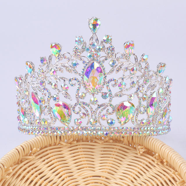 Luksusowe Vintage AB kolor ślub korona Alloy diadem dla panny młodej barokowa korona dla króla królowej marquise Rhinestone półokrągłe grzebień Tiara - Wianko - 6