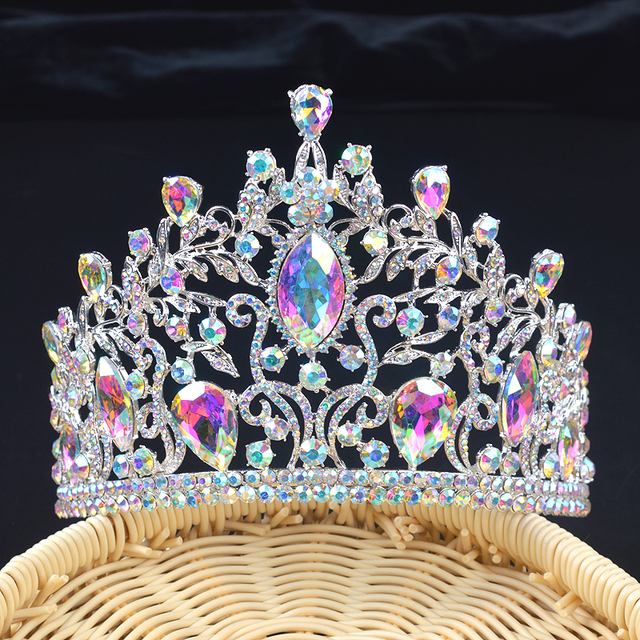 Luksusowe Vintage AB kolor ślub korona Alloy diadem dla panny młodej barokowa korona dla króla królowej marquise Rhinestone półokrągłe grzebień Tiara - Wianko - 1