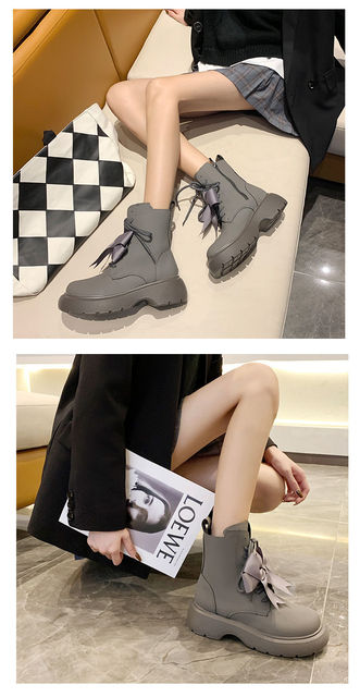 Nowe czarne brytyjskie buty w połowie tuby dla kobiet na jesień/zimę 2021 - modna platforma, wygodne do kostki - Wianko - 6